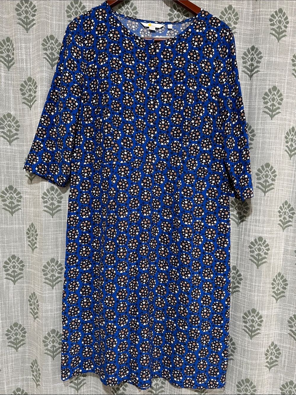 Boden Blue and White Printed Midi Shift Dress